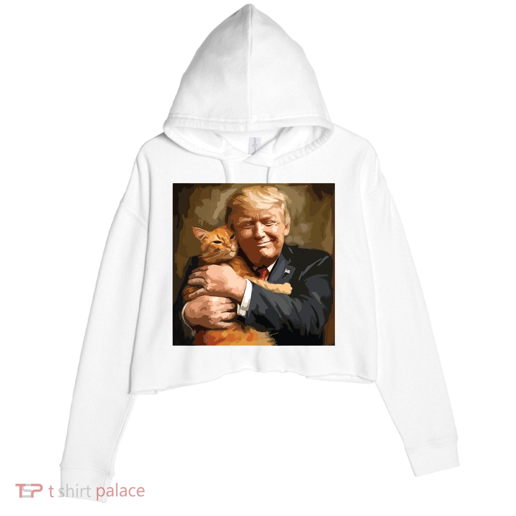 Trump Hugging An Orange Cat 2024 Crop Fleece Hoodie