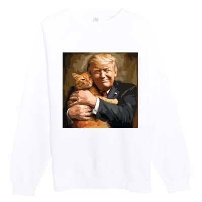 Trump Hugging An Orange Cat 2024 Premium Crewneck Sweatshirt