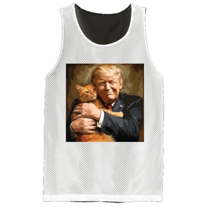 Trump Hugging An Orange Cat 2024 Mesh Reversible Basketball Jersey Tank