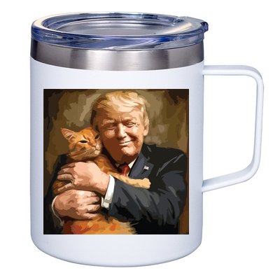Trump Hugging An Orange Cat 2024 12oz Stainless Steel Coffee Mug