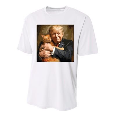 Trump Hugging An Orange Cat 2024 Performance Sprint T-Shirt