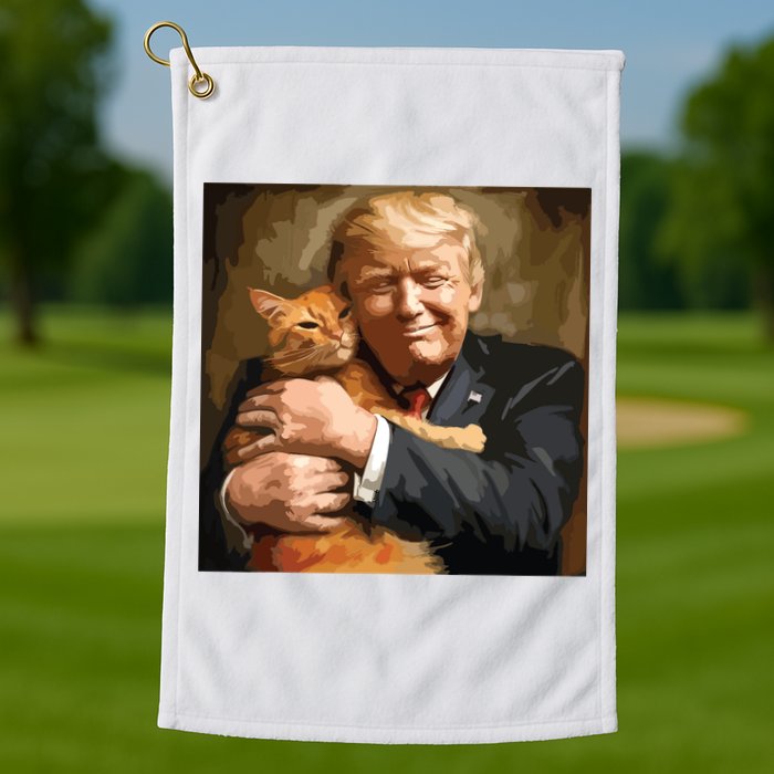 Trump Hugging An Orange Cat 2024 Golf Towel