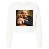 Trump Hugging An Orange Cat 2024 Cropped Pullover Crew