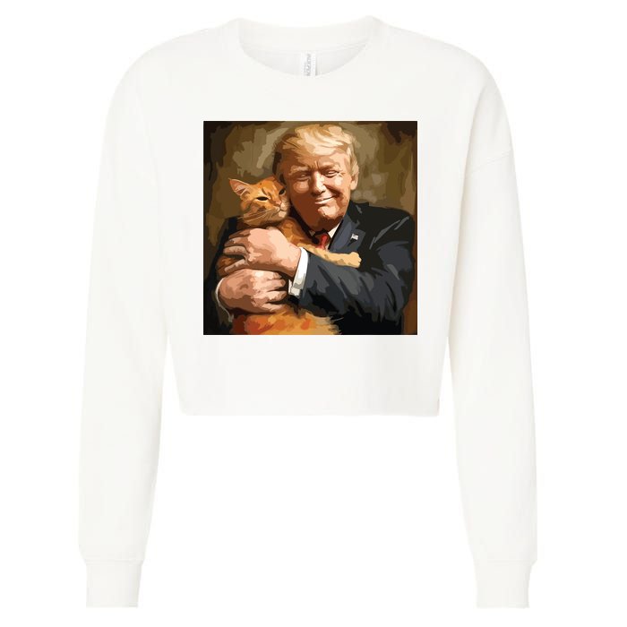 Trump Hugging An Orange Cat 2024 Cropped Pullover Crew
