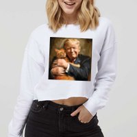 Trump Hugging An Orange Cat 2024 Cropped Pullover Crew