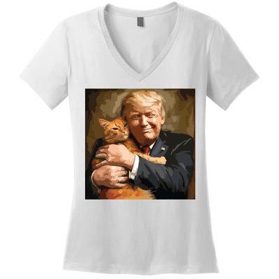 Trump Hugging An Orange Cat 2024 Women's V-Neck T-Shirt
