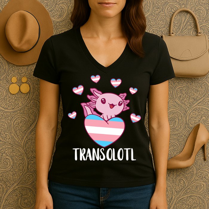 Transgende.r Happy Axolotl LGBTQ Tran.s Pride Equality Women's V-Neck T-Shirt