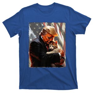 Trump Hugging An Orange Cat 2024 Make Cats Safe Again Premium T-Shirt