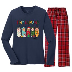 Tiny Humans Are My Favorite Nicu Nurse Christmas Nurse Women's Long Sleeve Flannel Pajama Set 