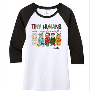 Tiny Humans Are My Favorite Nicu Nurse Christmas Nurse Women's Tri-Blend 3/4-Sleeve Raglan Shirt