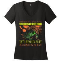 The Horrors Are Never Ending Yet Japanese Horror Frog Women's V-Neck T-Shirt