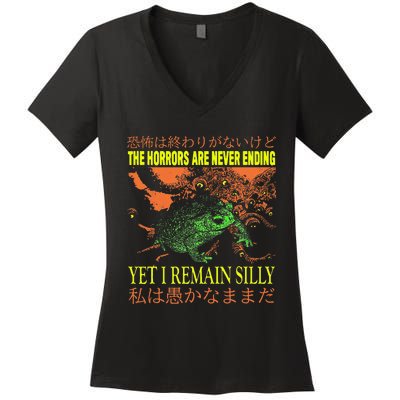 The Horrors Are Never Ending Yet Japanese Horror Frog Women's V-Neck T-Shirt