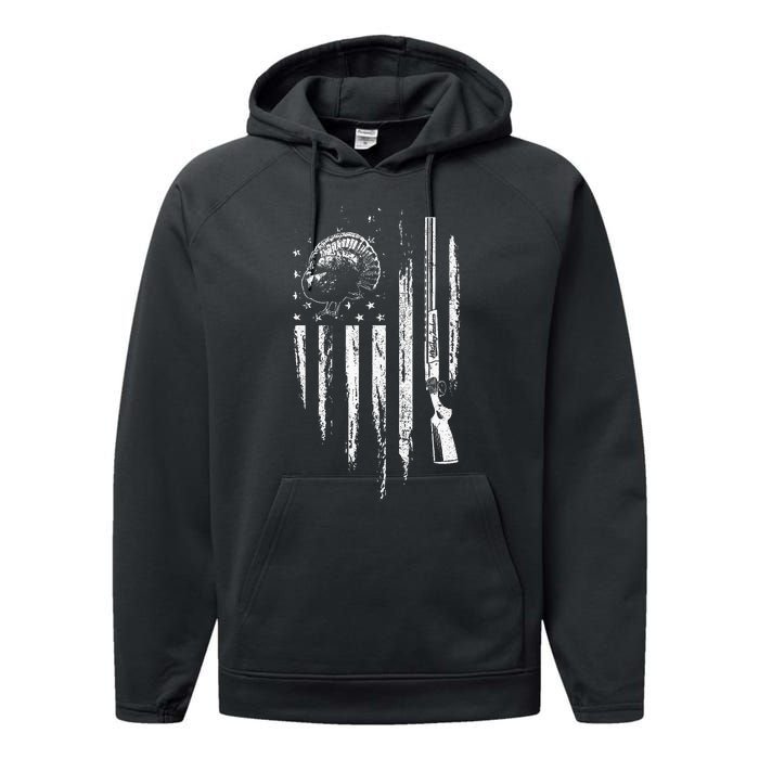 Turkey Hunting American Flag Thunder Chicken Gift For Hunter Performance Fleece Hoodie