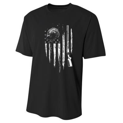 Turkey Hunting American Flag Thunder Chicken Gift For Hunter Performance Sprint T-Shirt