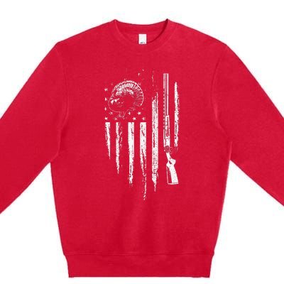 Turkey Hunting American Flag Thunder Chicken Gift For Hunter Premium Crewneck Sweatshirt