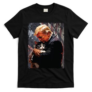 Trump Hugging An Orange Cat 2024 Make Cats Safe Again T-Shirt