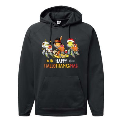 Turtles Halloween And Merry Christmas Happy Hallothanksmas Performance Fleece Hoodie