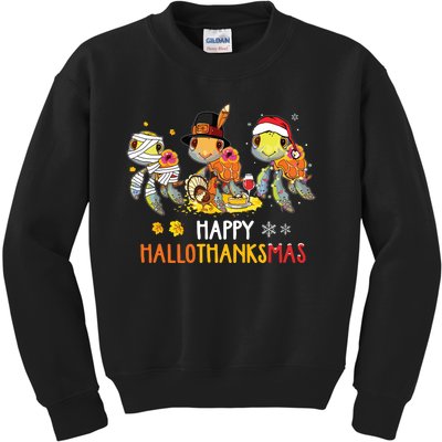 Turtles Halloween And Merry Christmas Happy Hallothanksmas Kids Sweatshirt