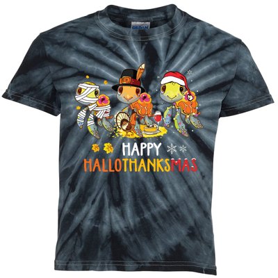 Turtles Halloween And Merry Christmas Happy Hallothanksmas Kids Tie-Dye T-Shirt