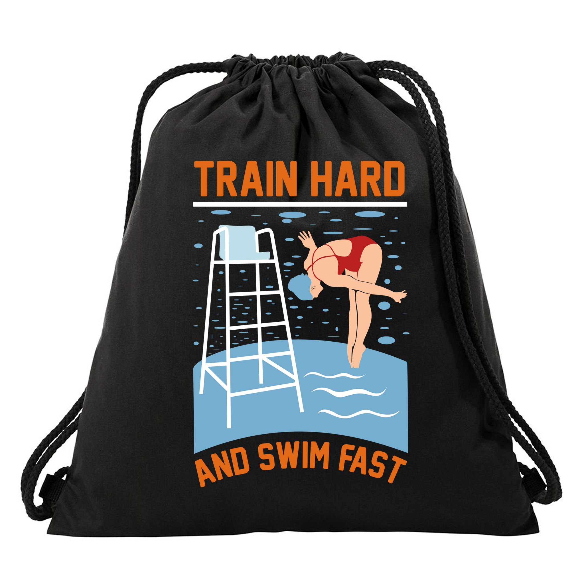 Train Hard And Swim Fast Drawstring Bag