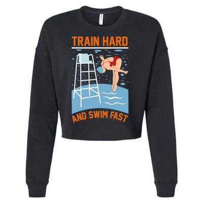 Train Hard And Swim Fast Cropped Pullover Crew