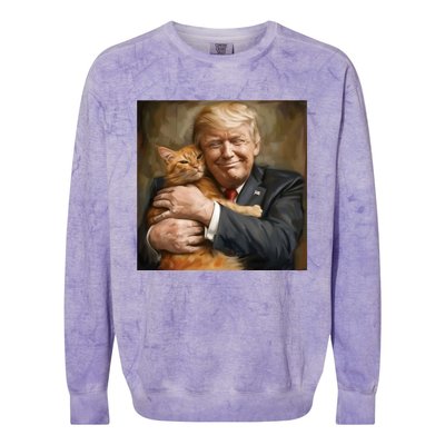 Trump Hugging An Orange Cat 2024 Colorblast Crewneck Sweatshirt