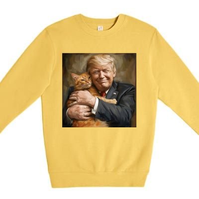 Trump Hugging An Orange Cat 2024 Premium Crewneck Sweatshirt