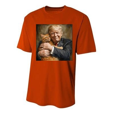 Trump Hugging An Orange Cat 2024 Performance Sprint T-Shirt