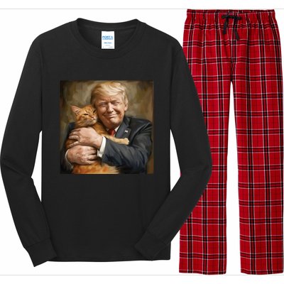 Trump Hugging An Orange Cat 2024 Long Sleeve Pajama Set