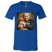 Trump Hugging An Orange Cat 2024 V-Neck T-Shirt