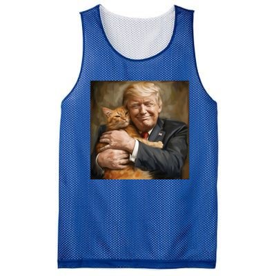 Trump Hugging An Orange Cat 2024 Mesh Reversible Basketball Jersey Tank