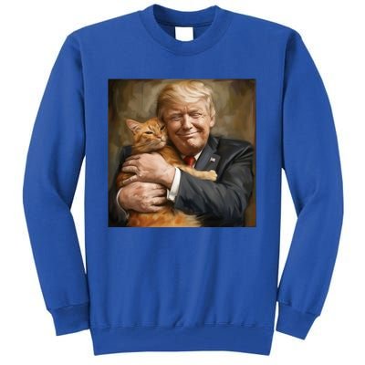 Trump Hugging An Orange Cat 2024 Tall Sweatshirt