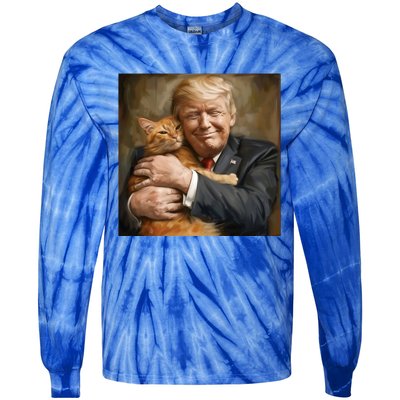 Trump Hugging An Orange Cat 2024 Tie-Dye Long Sleeve Shirt