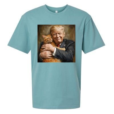 Trump Hugging An Orange Cat 2024 Sueded Cloud Jersey T-Shirt