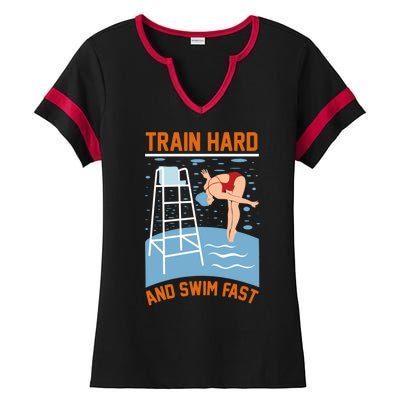 Train Hard And Swim Fast Ladies Halftime Notch Neck Tee