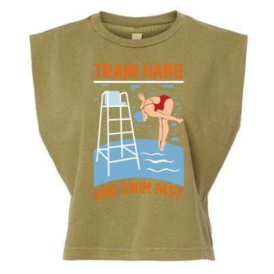 Train Hard And Swim Fast Garment-Dyed Women's Muscle Tee