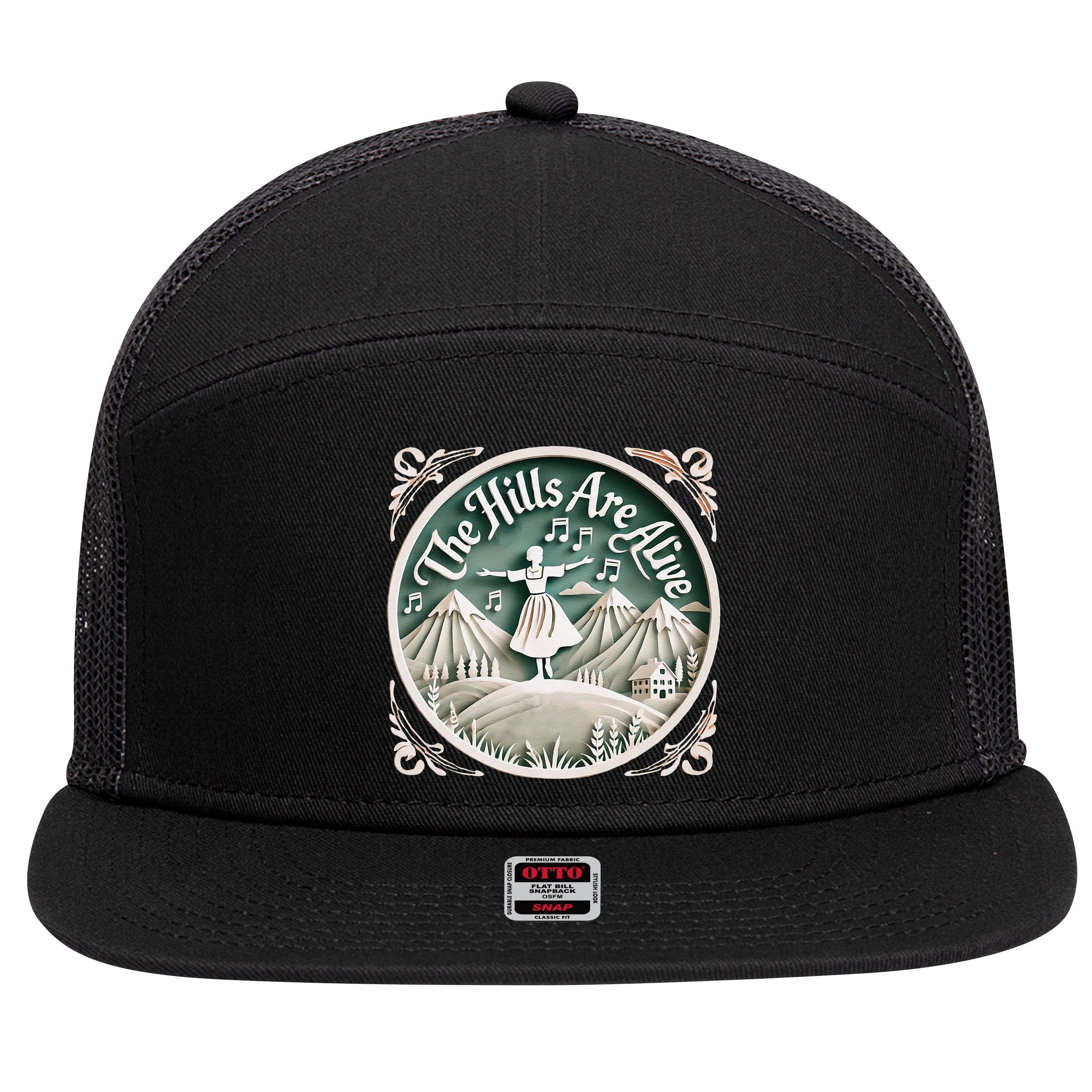 The Hills Are Alive Singing Theatre Sound Of Music Musical 7 Panel Mesh Trucker Snapback Hat