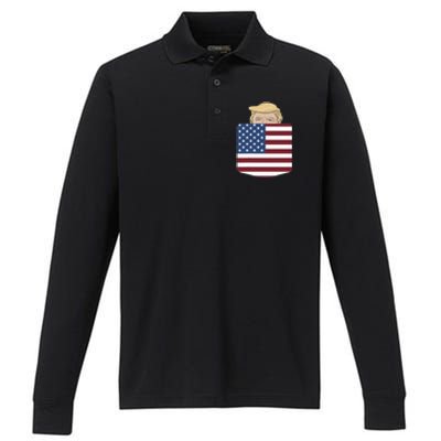 Trump Hugging An Orange Cat 2024 Performance Long Sleeve Polo