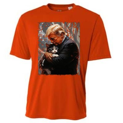 Trump Hugging An Orange Cat 2024 Make Cats Safe Again Cooling Performance Crew T-Shirt