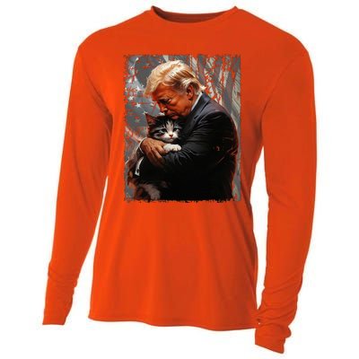 Trump Hugging An Orange Cat 2024 Make Cats Safe Again Cooling Performance Long Sleeve Crew