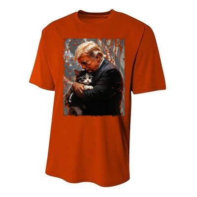 Trump Hugging An Orange Cat 2024 Make Cats Safe Again Performance Sprint T-Shirt