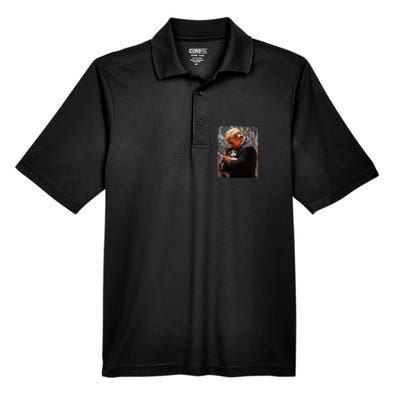 Trump Hugging An Orange Cat 2024 Make Cats Safe Again Men's Origin Performance Pique Polo