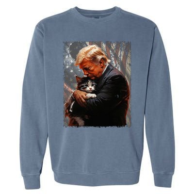 Trump Hugging An Orange Cat 2024 Make Cats Safe Again Garment-Dyed Sweatshirt