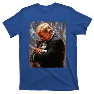 Trump Hugging An Orange Cat 2024 Make Cats Safe Again T-Shirt