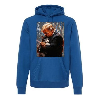 Trump Hugging An Orange Cat 2024 Make Cats Safe Again Premium Hoodie