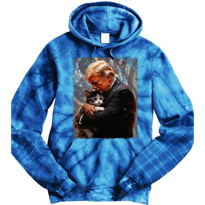 Trump Hugging An Orange Cat 2024 Make Cats Safe Again Tie Dye Hoodie