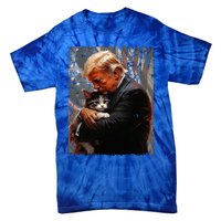 Trump Hugging An Orange Cat 2024 Make Cats Safe Again Tie-Dye T-Shirt