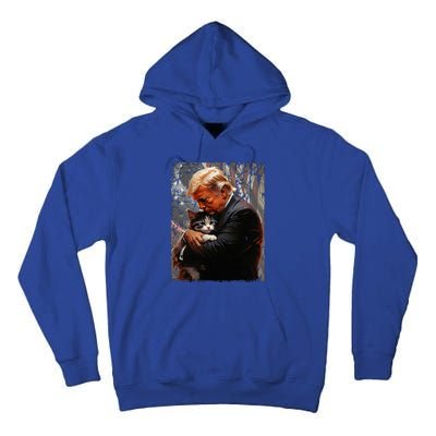 Trump Hugging An Orange Cat 2024 Make Cats Safe Again Tall Hoodie