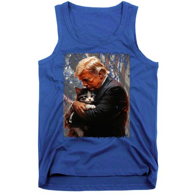 Trump Hugging An Orange Cat 2024 Make Cats Safe Again Tank Top