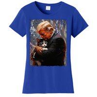 Trump Hugging An Orange Cat 2024 Make Cats Safe Again Women's T-Shirt